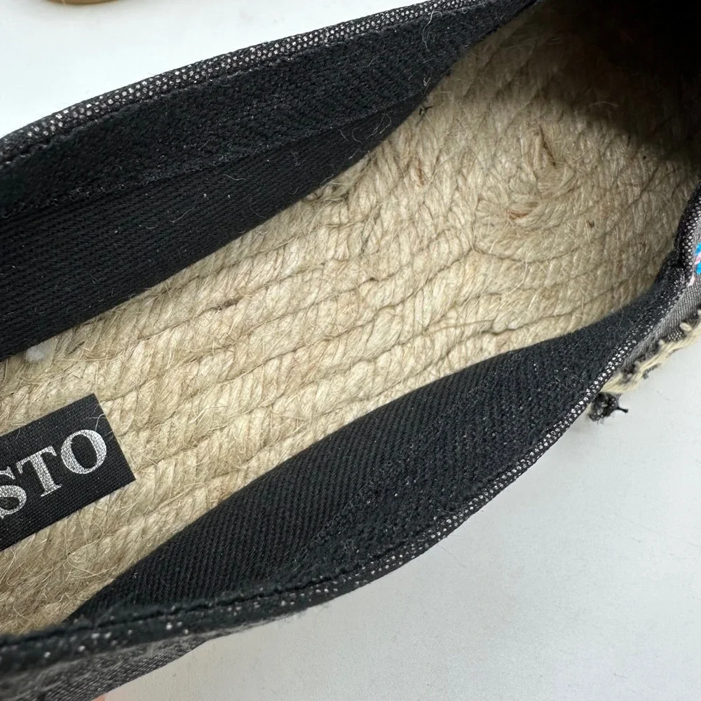 SESTO MulEmbellished Espadrille Flats Metallic‎ Black Rhinestone Slip On Shoe
